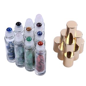 Stones Ssential 10Ml Natural Oil Wholesale Gemstone Roller Ball Bottles Clear Glass Healing Crystal Chips 10 Colors