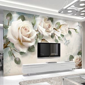 Yağlıboya Zemin toptan satış-Modern Minimalist Duvar Kağıdı Avrupa Tarzı Beyaz Çiçekler Yağlıboyalar Fotoğraf Duvar Resimleri Oturma Odası Backdrop Ev Dekor