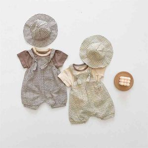 Milancel Summer Baby Clothing Set Toddler Infant Rompers Solid T-shirts och hattar 3pcs Suit 210816