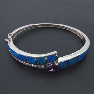 Verkopende vrouwen sieraden blauwe vuur opaal armband sterling zilver met amethist kleur steen x67 mm binnen maat