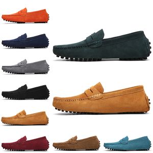 Newest Non-Brand men dress suede shoes black sky blue red gray orange green brown mens slip on lazy Leather shoe size 38-45