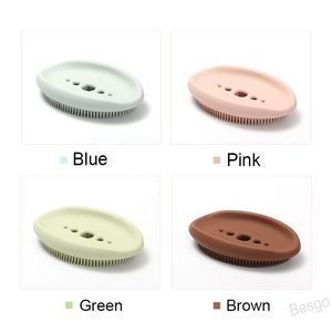 Silicone SOAP Dish Titular de Armazenamento Multicolor Drenagem Lavanderia Lavanderia Escova 2 em 1 Dishes de Sabão Anti Skid Soap Boat Supply BH4521 WLY