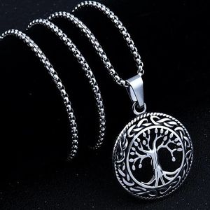 Livets träd runt hängande halsband för män manliga punk gotiska smycken med 3,0 mm rostfritt stål kedja
