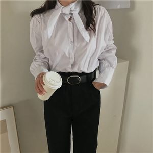 Early-Spring All Match Solid Gentle Chic Korean Office Lady Puff Sleeves Casual Streetwear Loose Shirts 210421