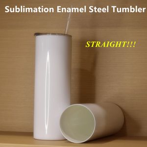 Puste Sublimation Enamel Steel Tumbler 20 uncji Prosto Kubek Proste Puchary Ze Stali Nierdzewnej Szczupła Izolowane Tubler Piwo Kubki Kawowe z pokrywką i słomy