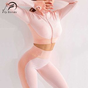 Autumn Winter Yoga Set Sports Bra With Detachable Cups FitnHigh-Waist Leggings Gyms Clothing Long Sleeve Crop Top Full-Zip X0629