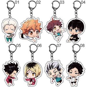 Anime volleyboll pojke keychain cartoon haikyuu kageyama hinata kenma kozume akryl figur nyckelring dekor väska hängande samling g1019