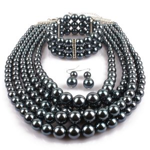 Multilayer Imitation Pearl Choker Halsband Drop Örhängen och Armband 3pcs Plastpärlor Beaded Smycken Set för Kvinnor Bröllopsfest