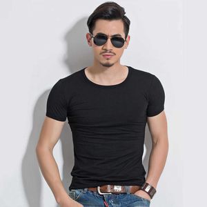 Lycra Men's T Shirt Short Sleeve Men T-Shirt O-Neck Slim Solid Color Half Sleeved Man Tee Shirt 2021 MRMT Men T Shirt Clothing Y0809