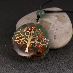 Natural Stone Green Tanglin Tiger Eye Chip Gravel Oronge Necklace Orgonite Tree of Life Pendant Pendulum Healing Reiki Jewelry