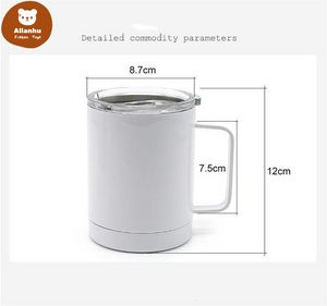 12oz Blank Sublimation Water Mug White Stainless Steel Insulated Cups Double Wall Vacuum Car Cup Portable Travel Tumbler with Handle 591w