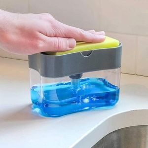 Liquid Soap Dispenser Pump Sponge Hand Press Cleaning Container Manual Organizer Kitchen Dishwash Box