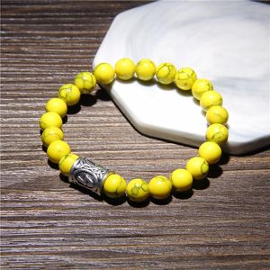 Wholesale yellow bracelets beads resale online - Natural Yellow Turquoises Round Beads Man Bracelets Silver Mental Tube Charm Healing Balance Energy Couples Bangles Beaded Strands