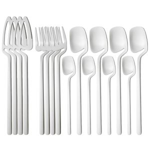 16PCs bestick set knivar gaffel kaffe sked dinnerware 18/10 rostfritt stål porslin Party Home Pature Silverware 211012