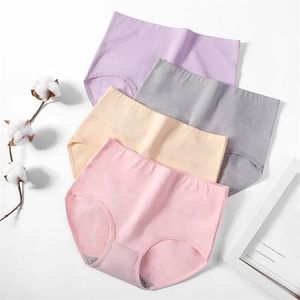 High Waist 4Pcs/Set Women Panties Slimming Briefs Pure Cotton Breathable Solid Lingerie Comfot Sexy Female Underwear Plus Size 220311