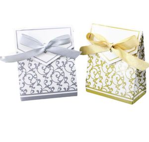 Romantisk Bröllop godislådor Golden Silver Ribbon Party Presentpapper Bag Design Cookies Wrap Väskor Ny