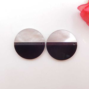 Natural Shell,Obsidian With Hematite Glued gemstones Round shape Earrings beads Pair For Jewelry Making DIY 22x3mm,5.6g H1015