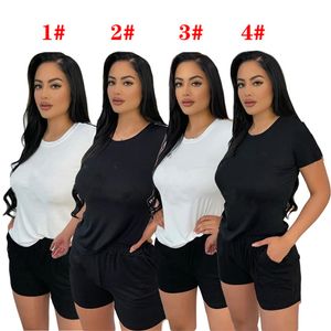 new Women Jogger Suits Summer clothes black Outfits plus size 2XL Tracksuits short sleeve T Shirts+Shorts Two Piece Set Casual Sportswear letter sweatsuits 5255