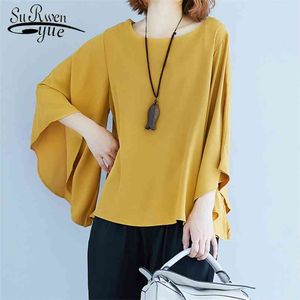 Fashion Solid Women Blouses Cotton Woman Shirt Simple Korean Top Female Irregular Flare Sleeves Loose Office Lady Clothes 9426 210421