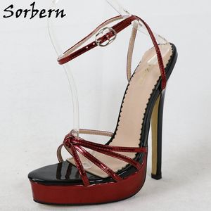Sorbern Burgundy Metallic Sandals 여성 얇은 스트랩 슬링 백 하이힐 플랫폼 여름 신발 Crossdresser 사용자 정의 멀티 색상