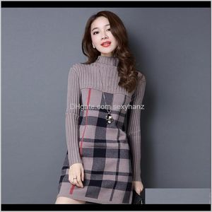 Pullover Damenbekleidung Bekleidung Frauen Herbst Winter Rollkragen Langarm Plaid Gestrickte Pullover Kleid Weibliche Lose Pullover Pullo