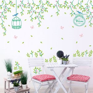 Romântico Birdcage Flor Videira Adesivo De Parede Quarto Quarto Sala de Estar Muursticker Home Decor PVC Removível Adesivos Muraux 210420