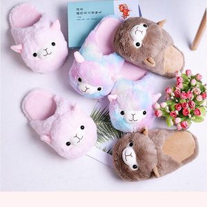 Wholesale adult cartoon slippers for sale - Group buy Slippers Plush Floor Fluffy Cute Cartoon Alpaca Home Women Adult Winter Warm Shoes One Size
