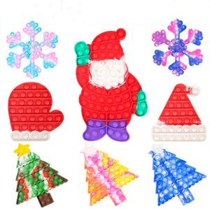 3d bubbla fidget leksaker whosale jul tema trädhandskar santa claus hattar snöflinga form silikon vuxna barn press leksak barn xmas gåva