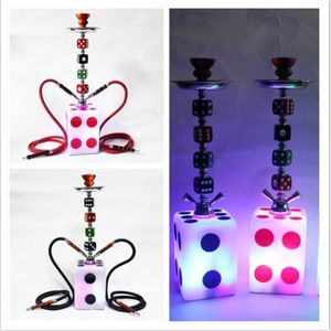 50 cm lång hookah glas med ljus dubbelrör mode tärning vatten rökning cigarett filterhållare tobaksrör bärbara 2021 rök tillbehör i lager