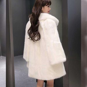 Женский меховой FUX плюс размер 2021 зима норки пальто женское мода высокое качество средняя длина толстая теплый тонкий куртка женщин ценчивы негабариты