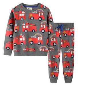 Jumping Meters Long Sleeve Cotton Boys Cartoon Clothing Set for Winter Girls 2 pcs Suits Fashion Kids Outfits 210529