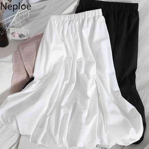 NEPLOE Elastyczna Wysoka talia Spódnica Kobiety Koreański Elegancki Cienki Puff Mid-Długość Faldas Fashion All-Match Casual A-Line White Saia 210422