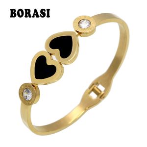 Pulseira klassiker lyx märke guld färg armband bangles grossist fina smycken dubbel persika kärlek hjärta armband kvinnlig Q0719