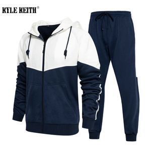 Höst Winter Mens Två Pieces Set Sports Suit Casual Långärmad Zipper Man Jogging Patchwork Outfit Set X0909