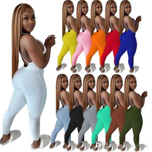 Women Jumpsuits Summer Rompers Fashion Sexy Rib Suspender Open Back One Piece Yoga Pants Designer Clothing