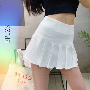 Sommar sexig tennis kjolar kvinna kawaii hög midja mini casual vit koreanska pläterade kvinnor 210521