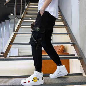 Hip Hop Men Pantalones Hombre High Street Kpop Casual Cargo Pants with Many Pockets Joggers Streetwear Trousers Harajuku Y0927