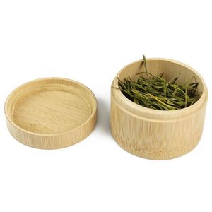 2021 Mini Round Bamboo Tea Box Maccha Förvaring Box Canister Kolumn Kinesisk stil te kapslar