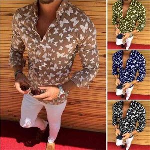 Men's Fashion Casual Printed Shirts Slim Fit Male Social Business Dress Long Sleeved Tops Blouse Botton Autumn Clothing 210626