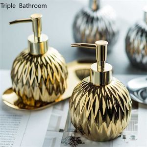 Dispenser di sapone portatile in ceramica stile 400ml Bottiglia di shampoo Disinfettante per le mani Vaso Home el Forniture per il bagno Lozione 211222