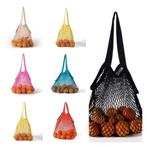 Home Storage Bags Reusable Shopping bag Fruit Vegetables Grocery Bag Shopper Tote Mesh Net Woven Cotton Hand Totes A B style T2I52177