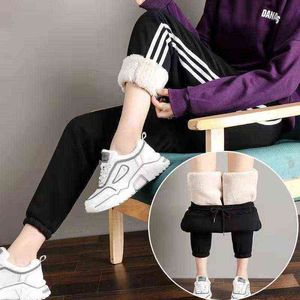 Mulheres Mulheres Ginásio Desporto Sweatpants Workout Velo Grosso Quente Quente Calças de Inverno Mulheres Sólida Esporte Feminino Correndo Pantalones Y211115