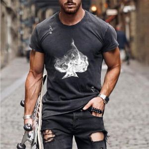 Homens Camisetas 2021 Verão Plus Size 3D T-shirt Ace of Spades Imprimir Personalidade de Mangas Curtas Solta Solta Esportes Casuais T