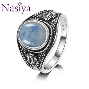 Nasiya Moonstone Natural Moonstone 925 خواتم الفضة الرجال للنساء حزب التعشيب الذكرى الخطوبة الهدايا الجميلة والمجوهرات