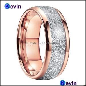 Anello solitario Anelli Gioielli Oro rosa Donna Uomo Fede nuziale Cupola in tungsteno Inserto in meteorite bianco 6 mm 8 mm Comfort Fit Y1124 Consegna a goccia 2