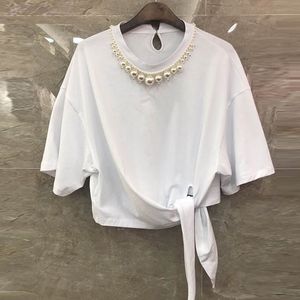 T-tröjor Kvinnor axelkudde skjortor kortärmad topp o-hals vit tees kläder sommar t-shirt trendigt kläder 210510