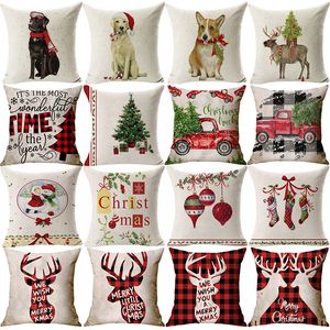 Linne Mode Cartoon Creative Christmas Xmas Pillow Fodral Santa Claus Serie Pillowcase Personlig Anpassning Vary Materialstorlek Hem Office Sofa Kudde Skydd