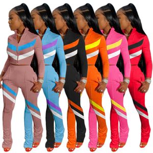 Autumn New Style Fashion Casual Two Piece Set Long Sleeves Patchwork Jogging Sweat Pants Sportswear Female Sport Suits Y0625