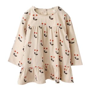 Девушка платье осенние хлопок милая вишня напечатана с длинным рукавом принцесса ES детей детская одежда свободная повседневная 210515