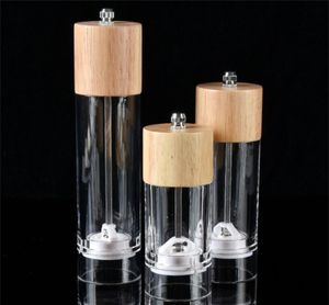 Wholesaleアクリル塩とペッパーグラインダー、調節可能なセラミックコアが付いている手作りの木製シェーカー-8 / 6.5/5.5インチ